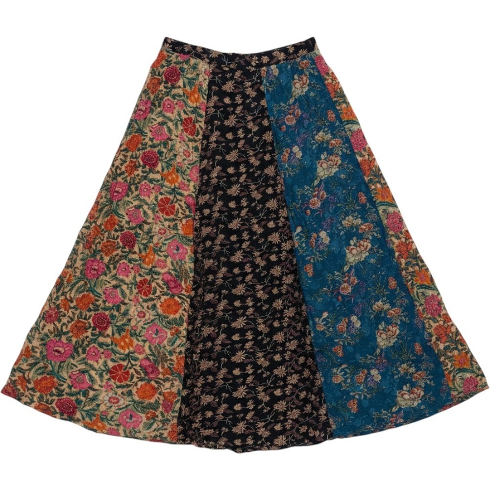 Natural Life Patchwork Floral Maxi Skirt Boho Mixed Print, Elastic Waist, Size M